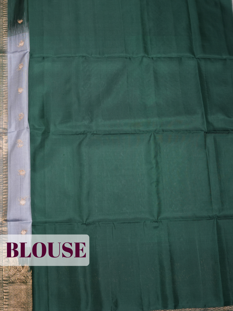 grey Pure Silk Saree with Floral Vine Temple Zari Border