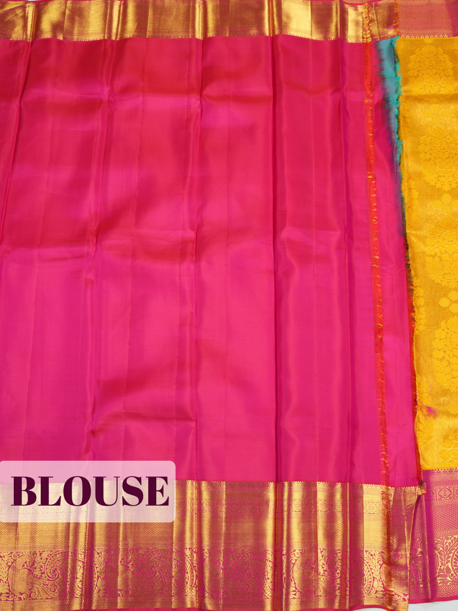 Yellow Kanchipuram Saree with Peacock and Floral Zari Border