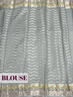 Grey Kota Zari Saree with Floral Meenakari Leaf Border