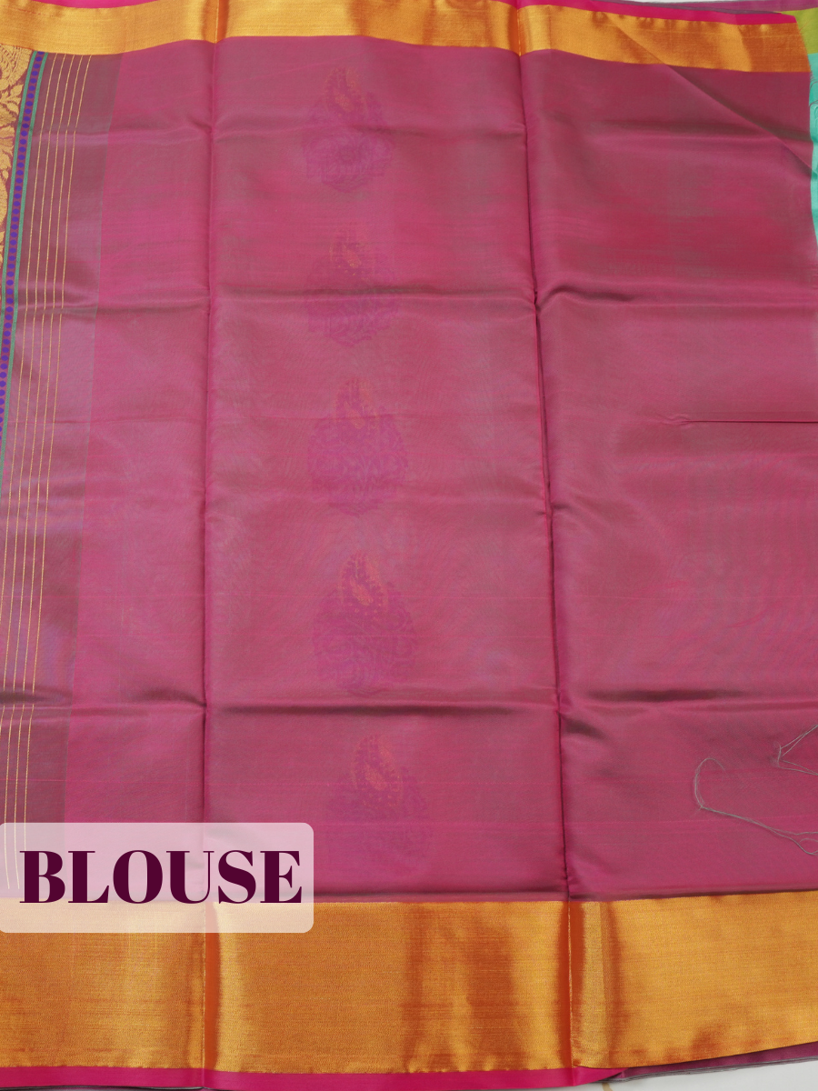 Green Sico Saree Saree with Zari border with metallic glow