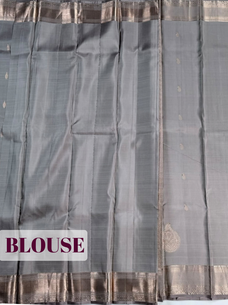 Grey Arni Silk Saree with Rich Ornamental Zari Border