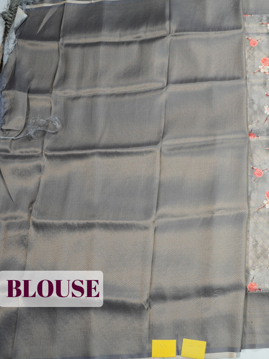 Grey Bangalore Sof Silk Saree with Micro-Diamond Geometric Border