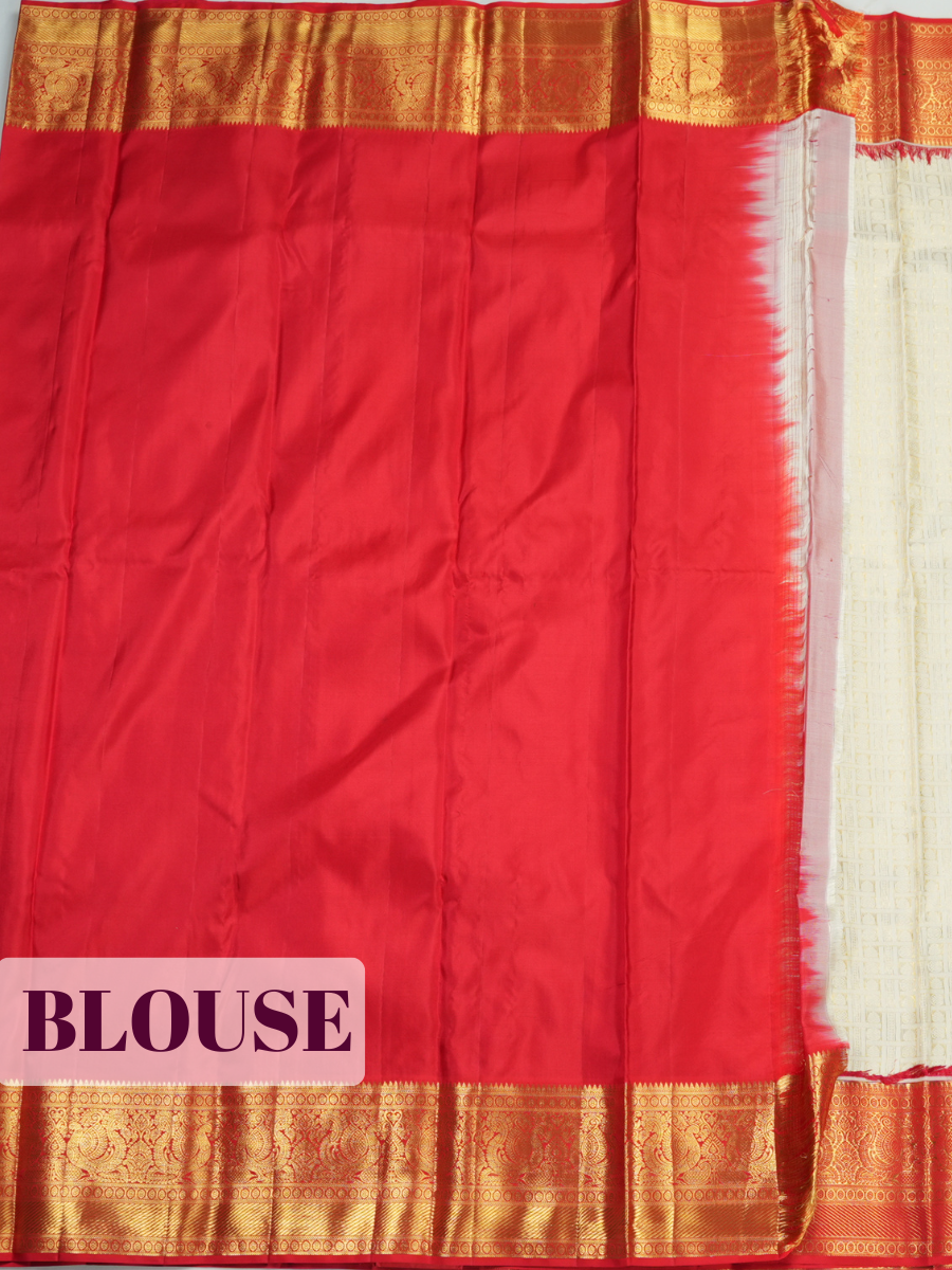 White Pure Kanchivaram Bridal Silk Saree with Geometric Zari Weave