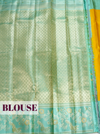 Mustard Yellow Kanchipuram Silk Saree with Peacock and Floral Zari Border