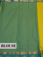 Mustard Yellow Bangalore Silk Saree with Teal Green Pallu and Gold Floral Zari