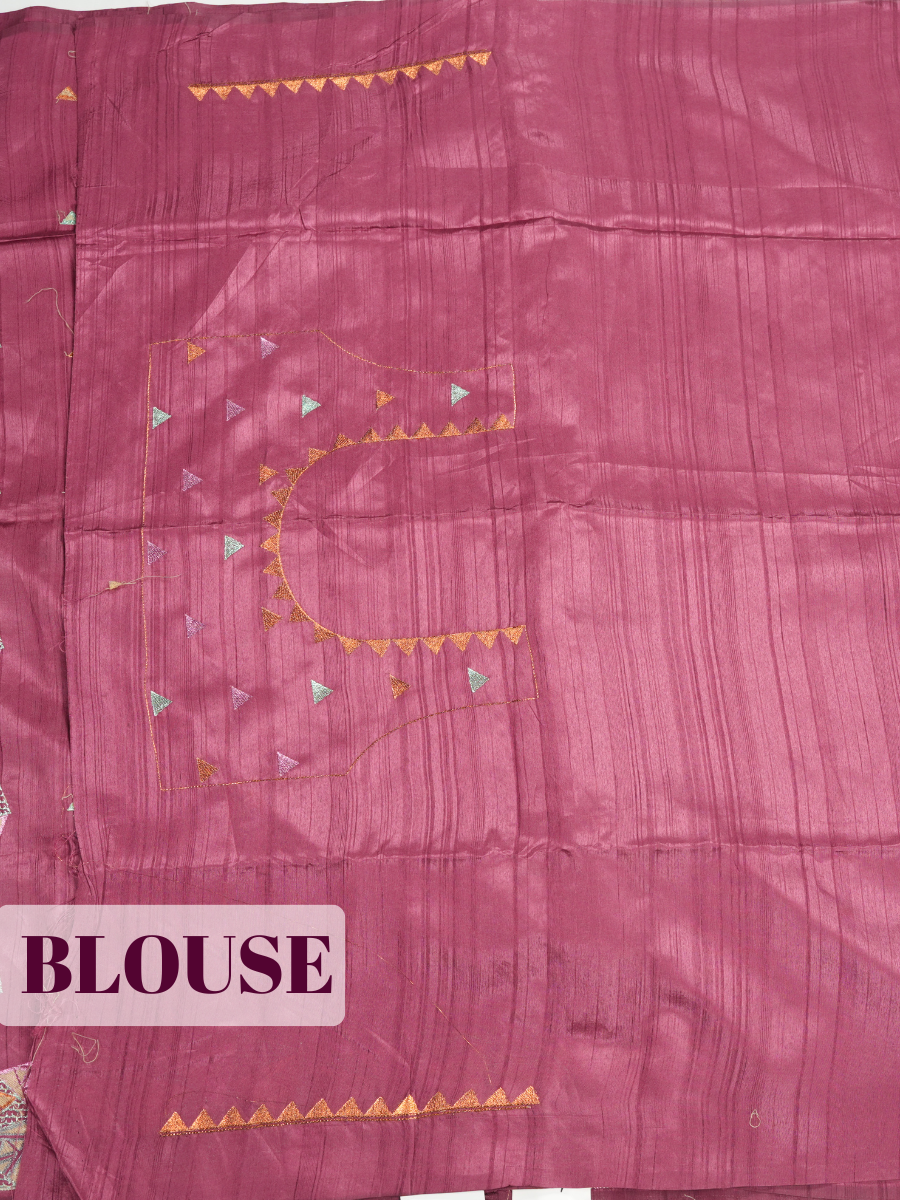 Wine Semi Tussar Saree with Multi tonal mosaic triangle