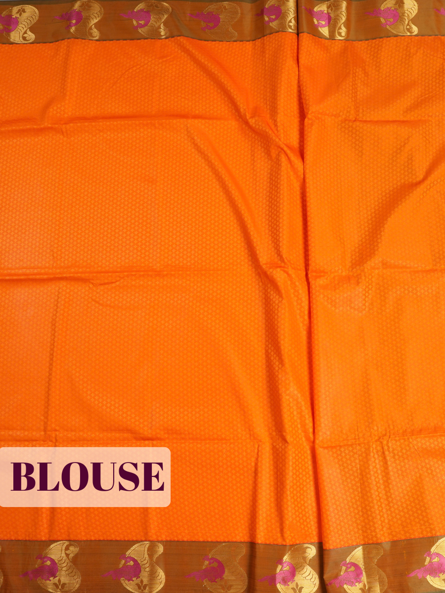 Orange Semi Silk Saree with Woven Paisley Border
