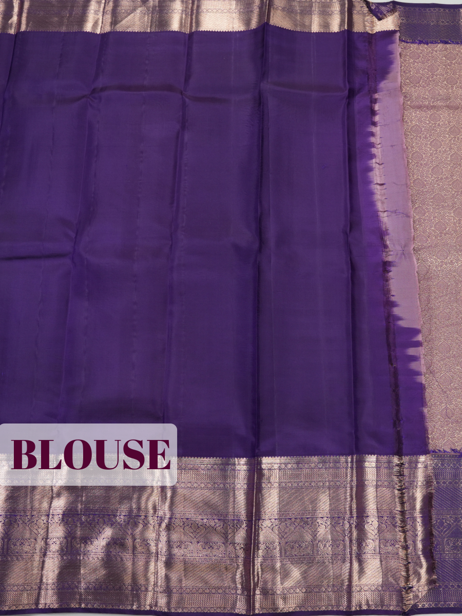 Lavender Grey Pure Kanjivaram Bridal Saree with Floral Zari Border with Zigzag Lines