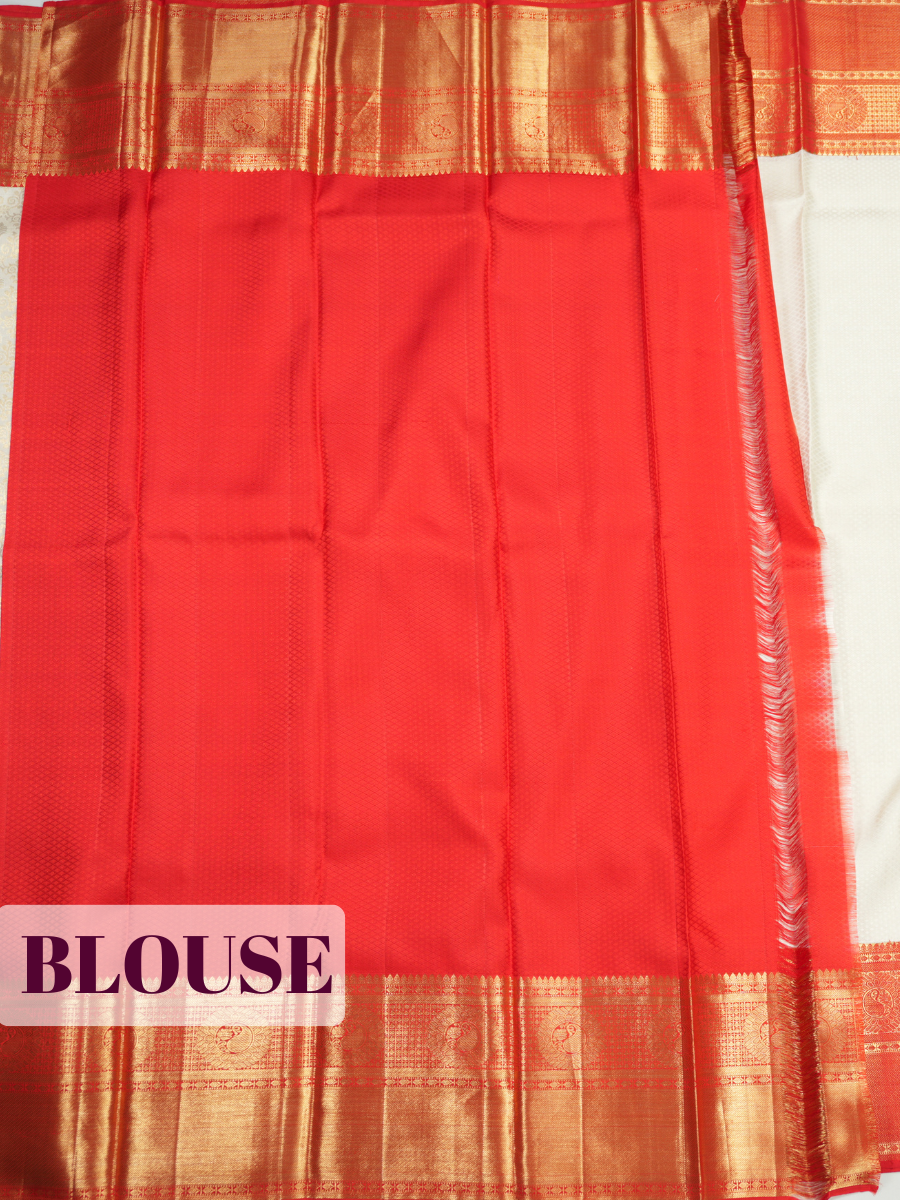 White Pure Kanchivaram Bridal Silk Saree with Floral Zari Brocade