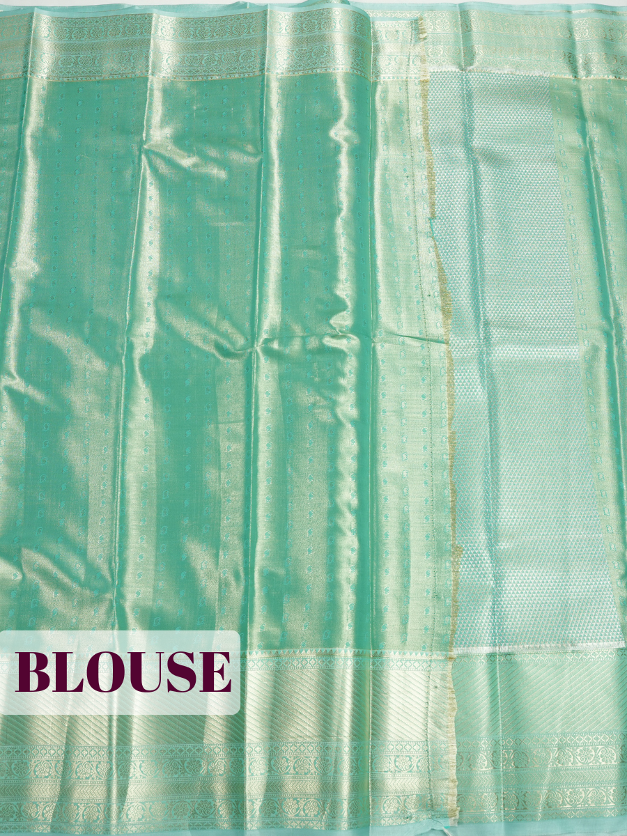 Light Green Semi Kanchipuram Tissue Silk Saree with Floral Paisley Zari Border