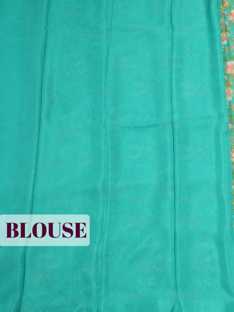 Green Semi Chiffon Saree with Floral Border Design