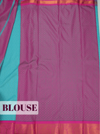 Turquoise Blue Bangalore Silk Saree with Magenta Brocade Pallu and Zari Border