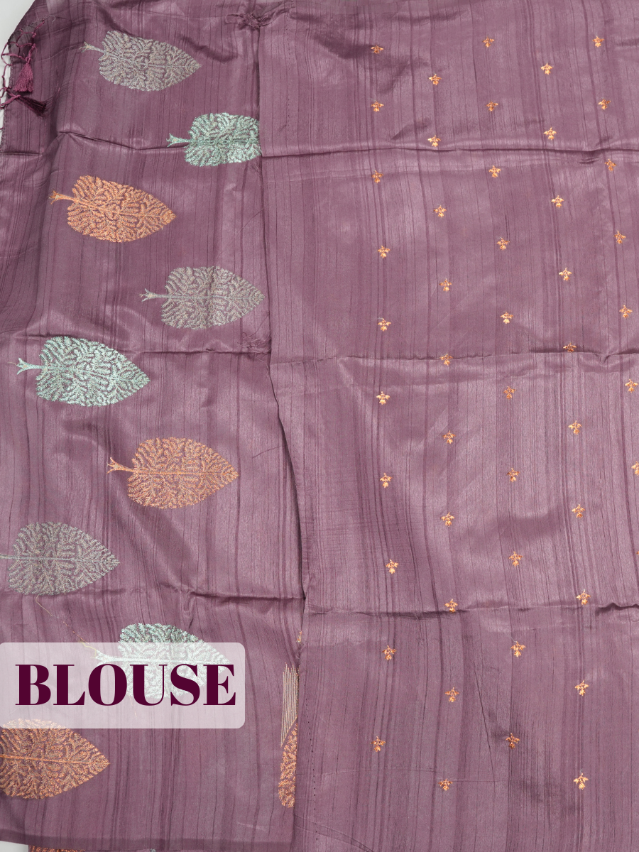 Plum Semi Tussar Saree with Embroidered Tree Motif & Temple