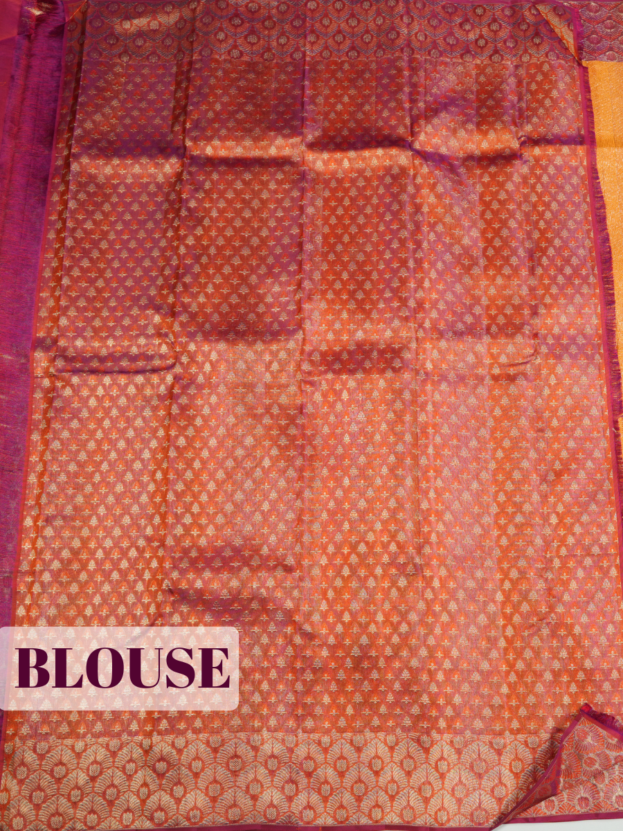 Yellow Kanchipuram Saree with Maroon Contrast Feather Motif Border