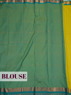 Golden Yellow Bangalore Silk Saree with Teal Green Checked Pallu and Peacock Motif Border