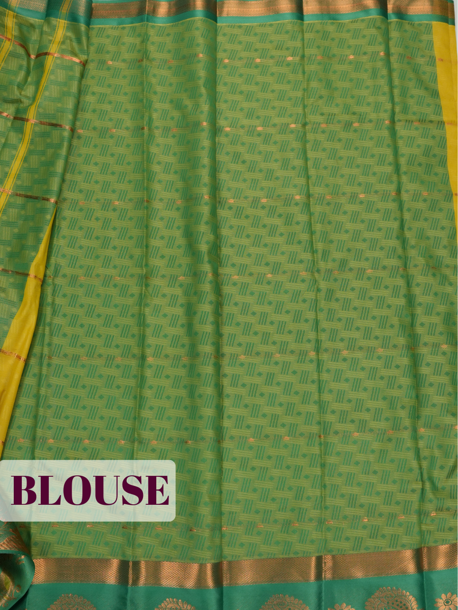 Emerald Green Bangalore Silk Saree with Mustard Yellow Pallu and Gold Zari