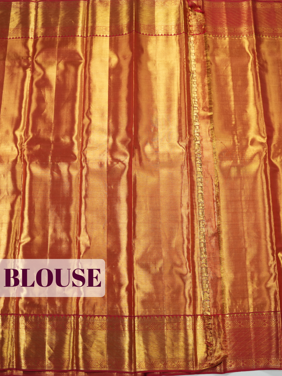 Rusty Brown Pure Kanjivaram Tissue Saree with Tissue Kanchi Border with Geometric Pattern