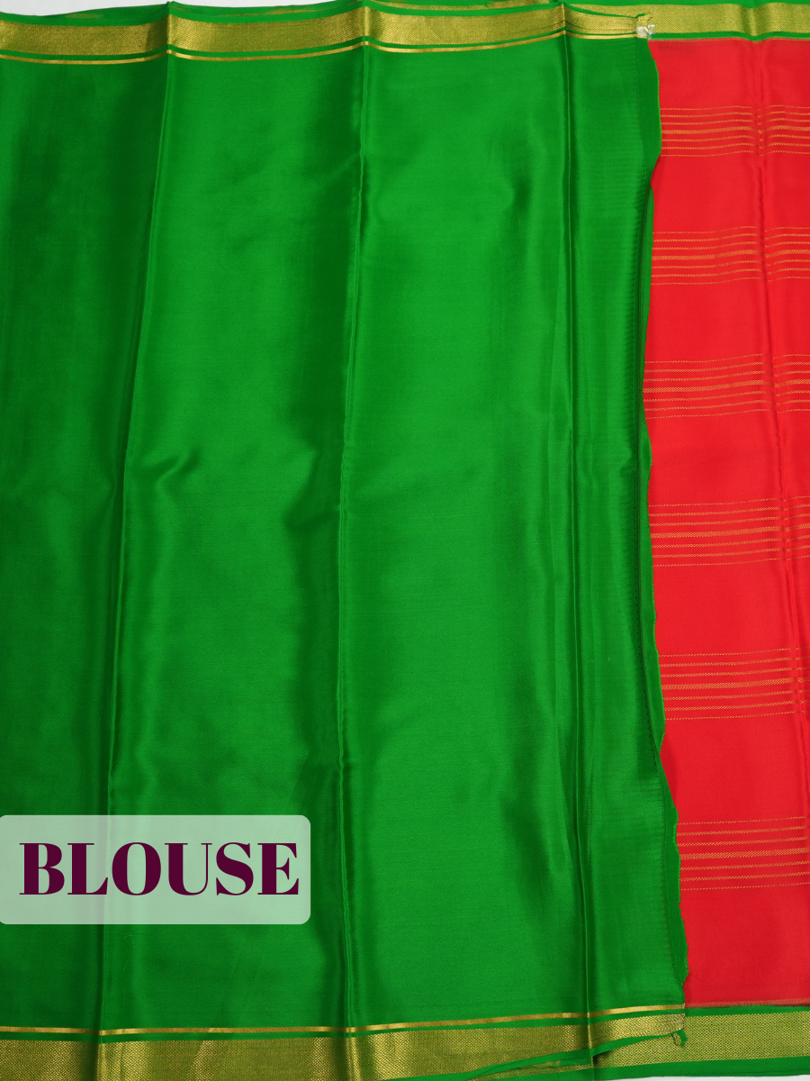 Red Mysore Silk Saree with Diamond Lattice Zari Border