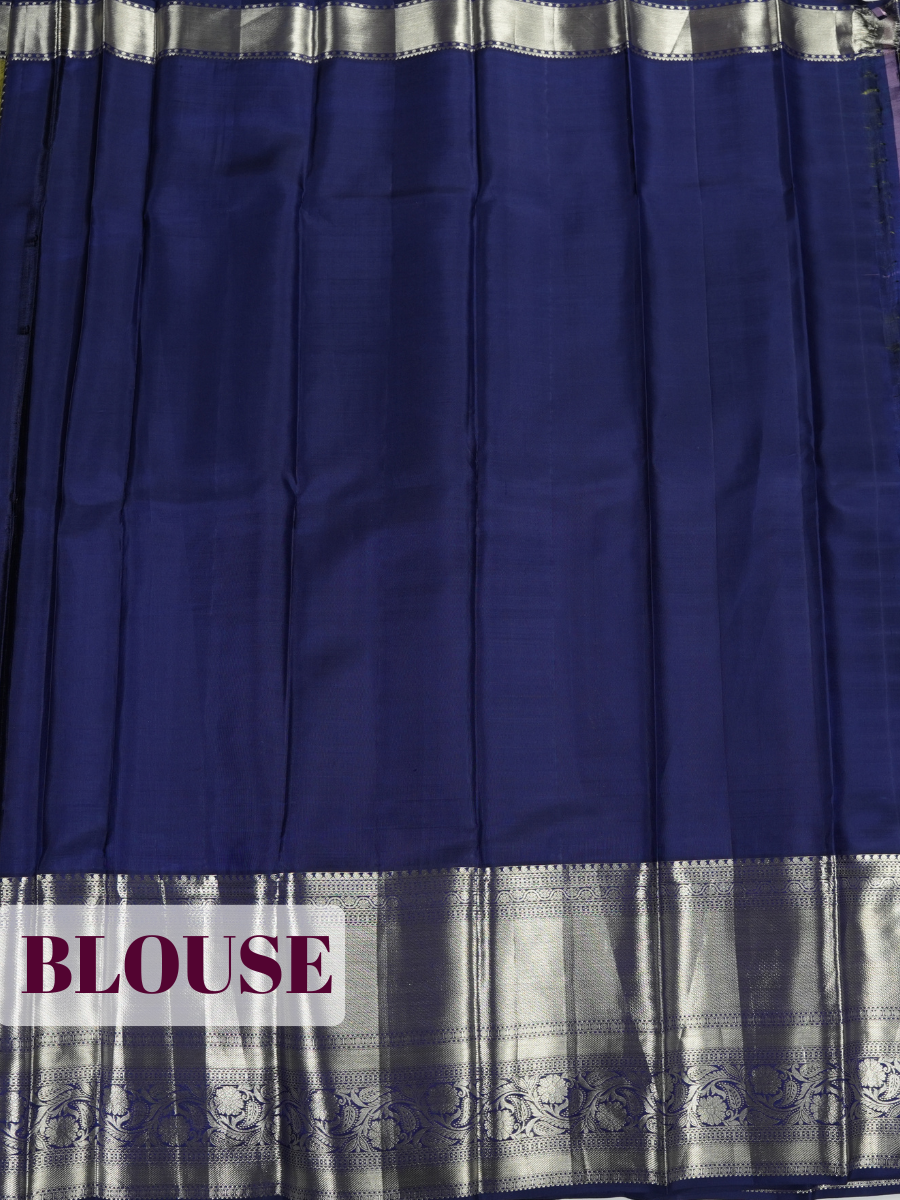 Parrot Green Kanchipuram Saree with Floral Paisley Geometric Border