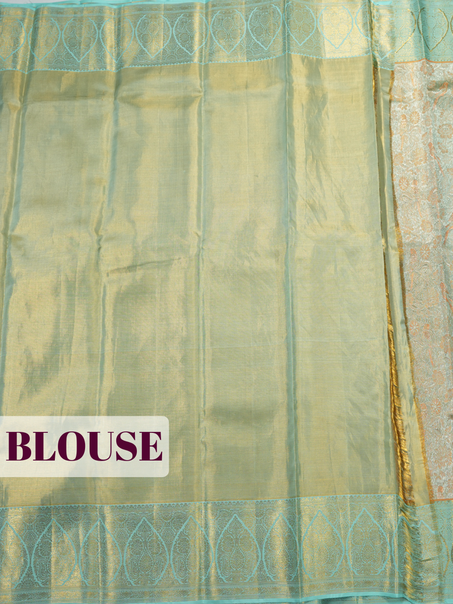 Orange Pure Kanjivaram Tissue Saree with Paisley Medallion Border with Diamond Floral Buttas