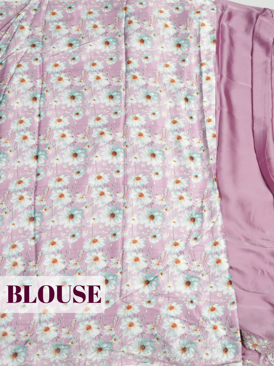 Mauve Pink Satin Fancy Saree with Stone-Studded Border Design