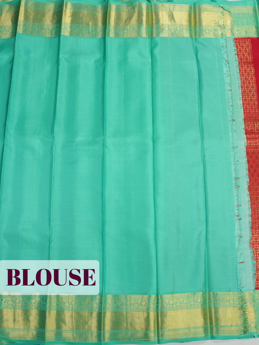 Red Kanchipuram Saree with Floral Vine and Diamond Zari Border
