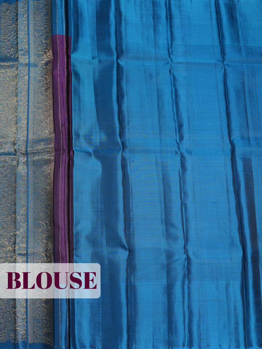 Purple Pure Kanchipuram Saree with Broad Geometric Butta Zari Border