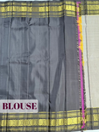 Grey Silk Saree with Black Floral Zari Border
