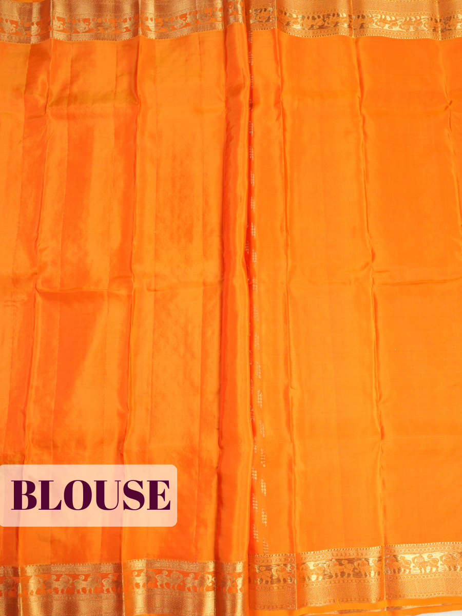 Orange Pure Kanchipuram Saree with Floral Paisley Vine Zari Border