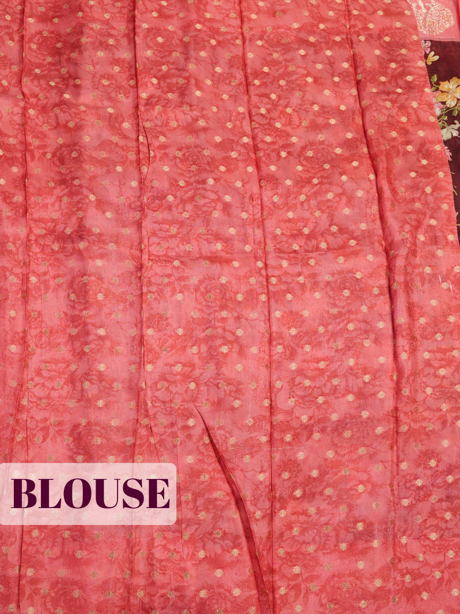 Brown Tissue Crepe Fancy Saree with Forest Landscape and Wildlife Print