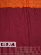 Royal Purple Bangalore Silk Saree with Maroon Checked Panel, Orange Contrast Border and Rich Gold Zari Pallu