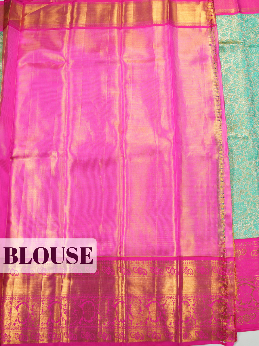 Dark Teal Pure Kanjivaram Tissue Saree with Kanchipuram Border with Peacock Paisley Jaal Panel