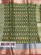 Green Semi Organza Saree with Dual tone zari with metallic lower plane