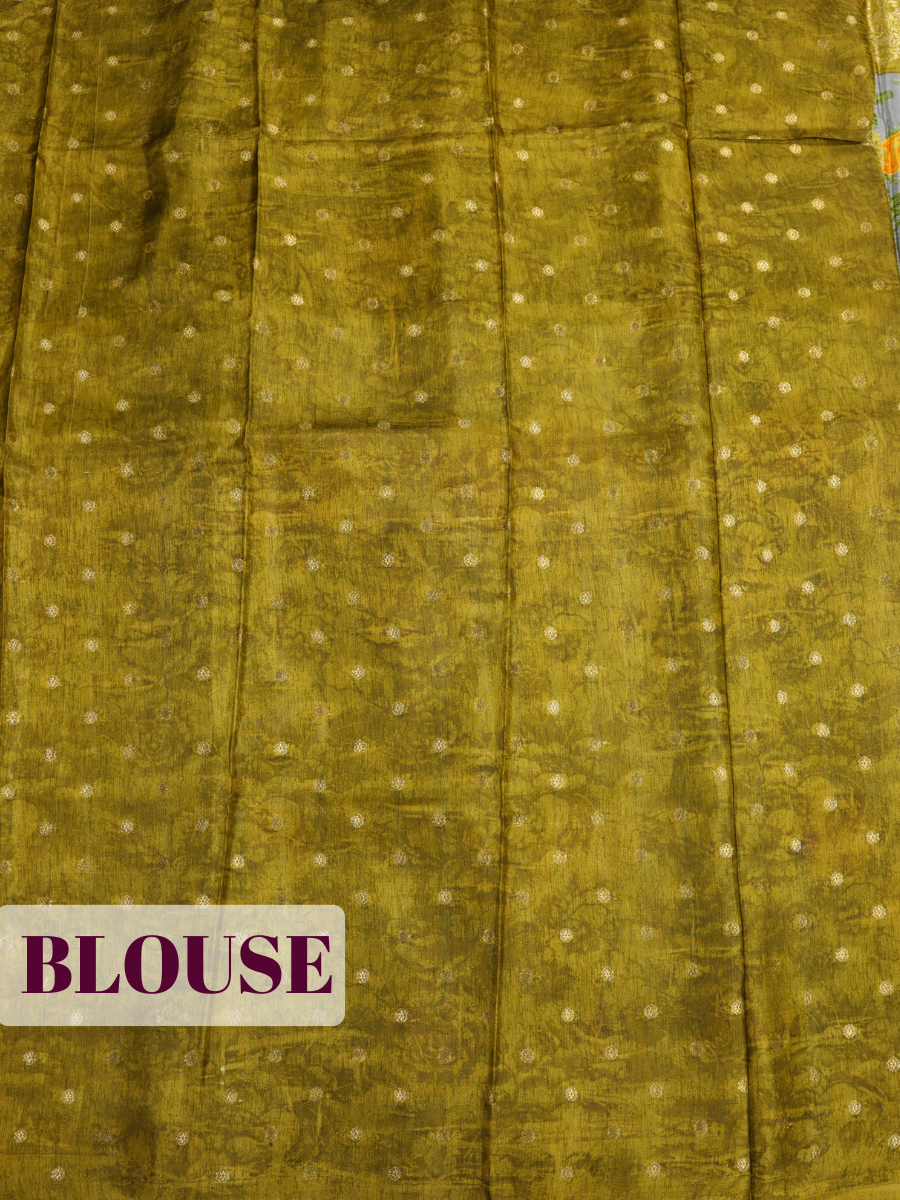 Grey Tissue Crepe Fancy Saree with Floral Print with Leaf Motifs
