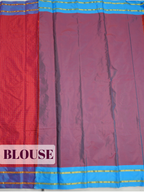 Red Semi Silk Saree with Simple Contrast Woven Gold Zari Border