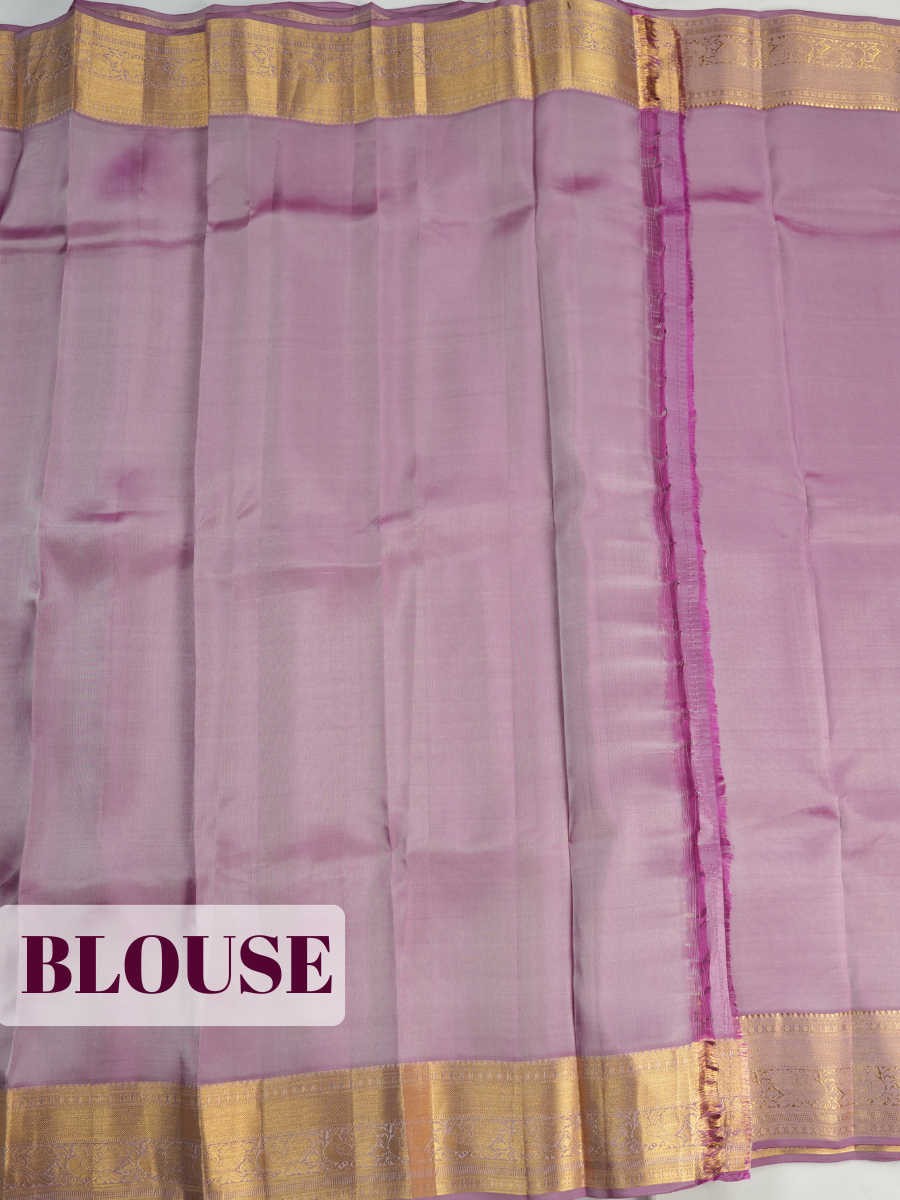 Purple Pure Kanchipuram Saree with Broad Paisley Floral Zari Border