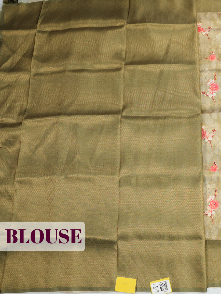 Olive Green Bangalore Sof Silk Saree with High-Shine Zari Border