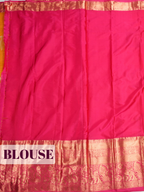 Mustard Yellow Semi Kanjivaram Brocade Silk Saree with A peacock-and-floral zari border