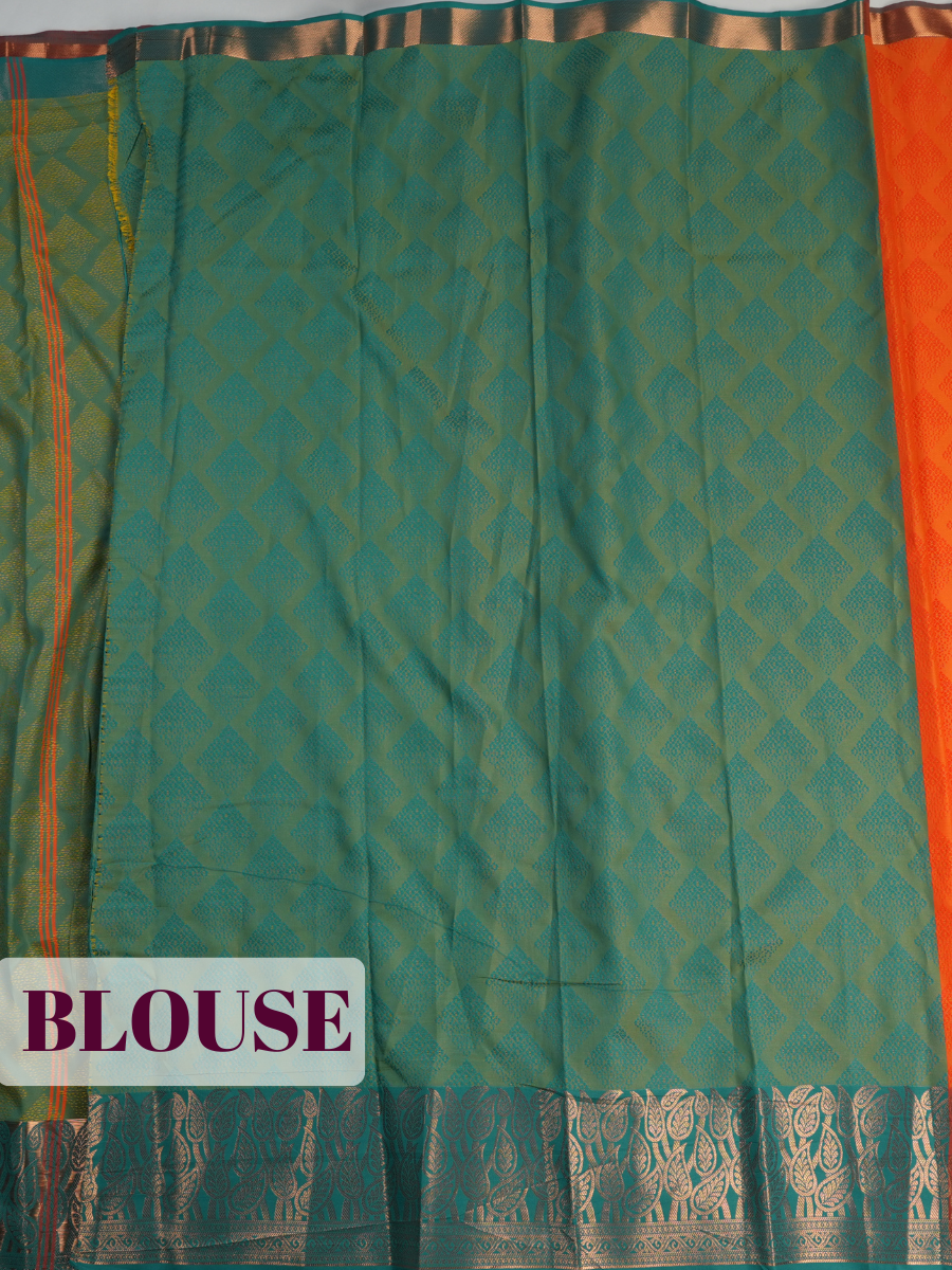 Orange Semi Silk Saree with Medium-Width Contrasting Zari Border