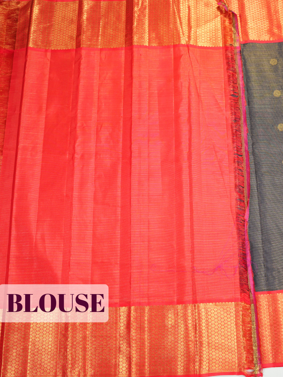 Navy Blue Pure Kanjivaram Silk Saree with A rich honeycomb brocade border