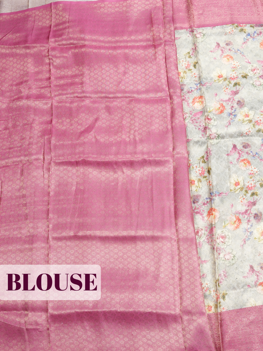 Pink Bangalore Sof Silk Saree with Wavy Geometric Brocade Border