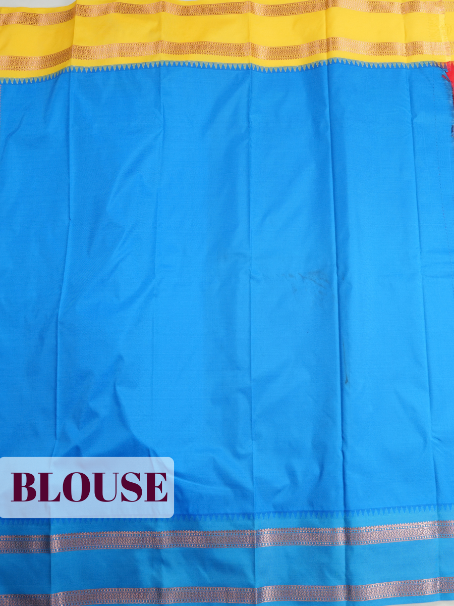 Red Semi Silk Saree with Broad Contrast Traditional Gold Zari Border
