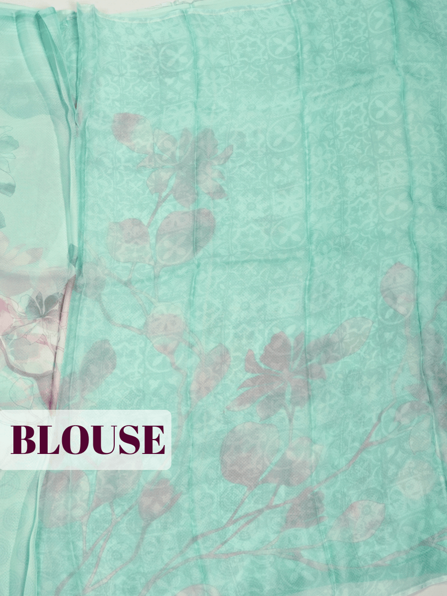 Green Pure Chiffon Saree with Borderless Design