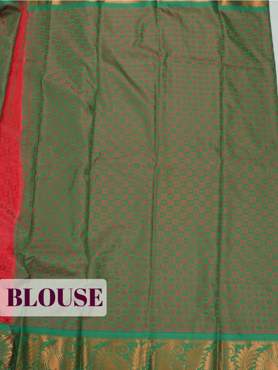 Red Silk Saree with Geometric Woven Pattern and Gold Zari Paisley Border