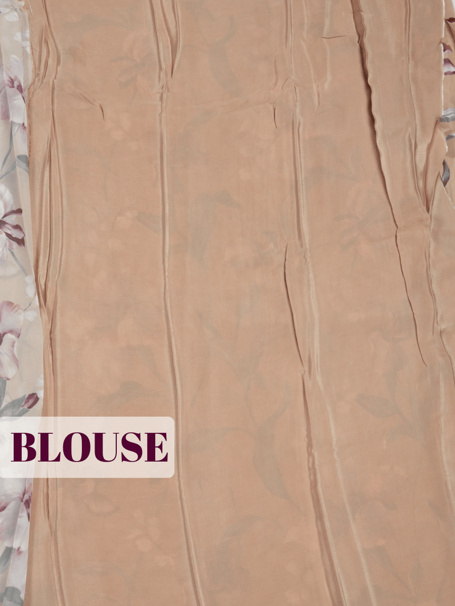 Cream Pure Chiffon Saree with Borderless Design