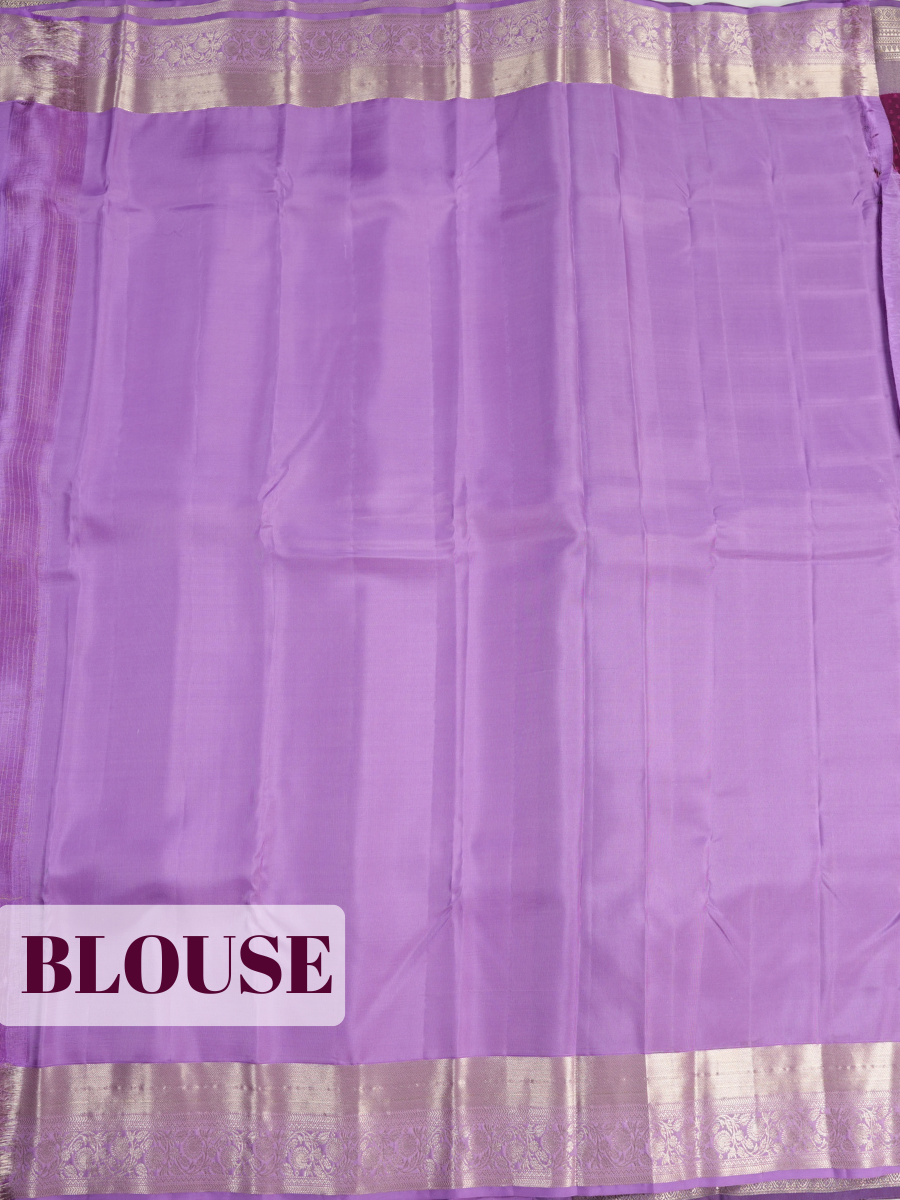 Purple Pure Kanchipuram Saree with Broad Geometric Floral-Vine Zari Border