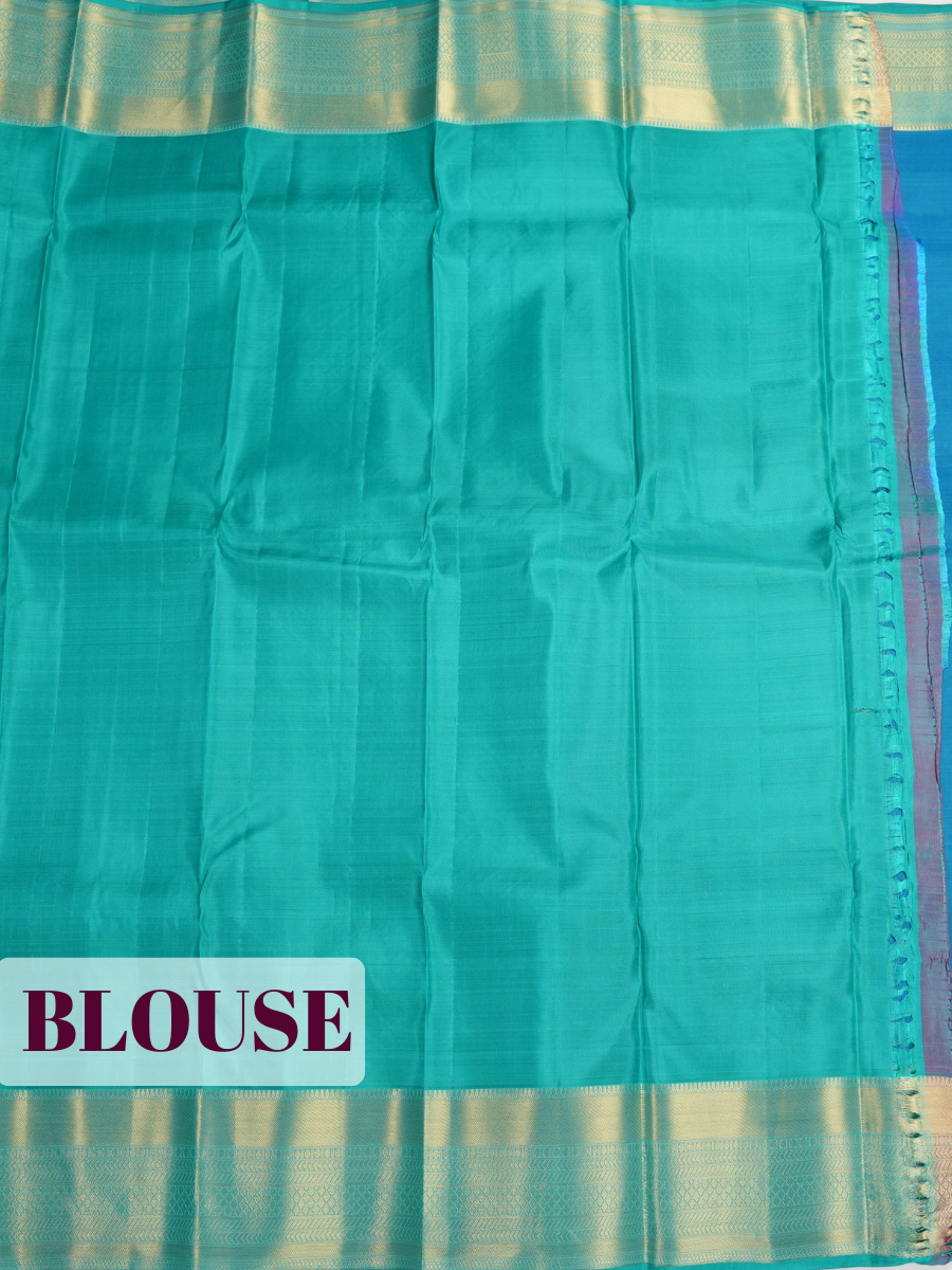 Blue Kanchivaram Saree with Geometric Diamond Zari Border