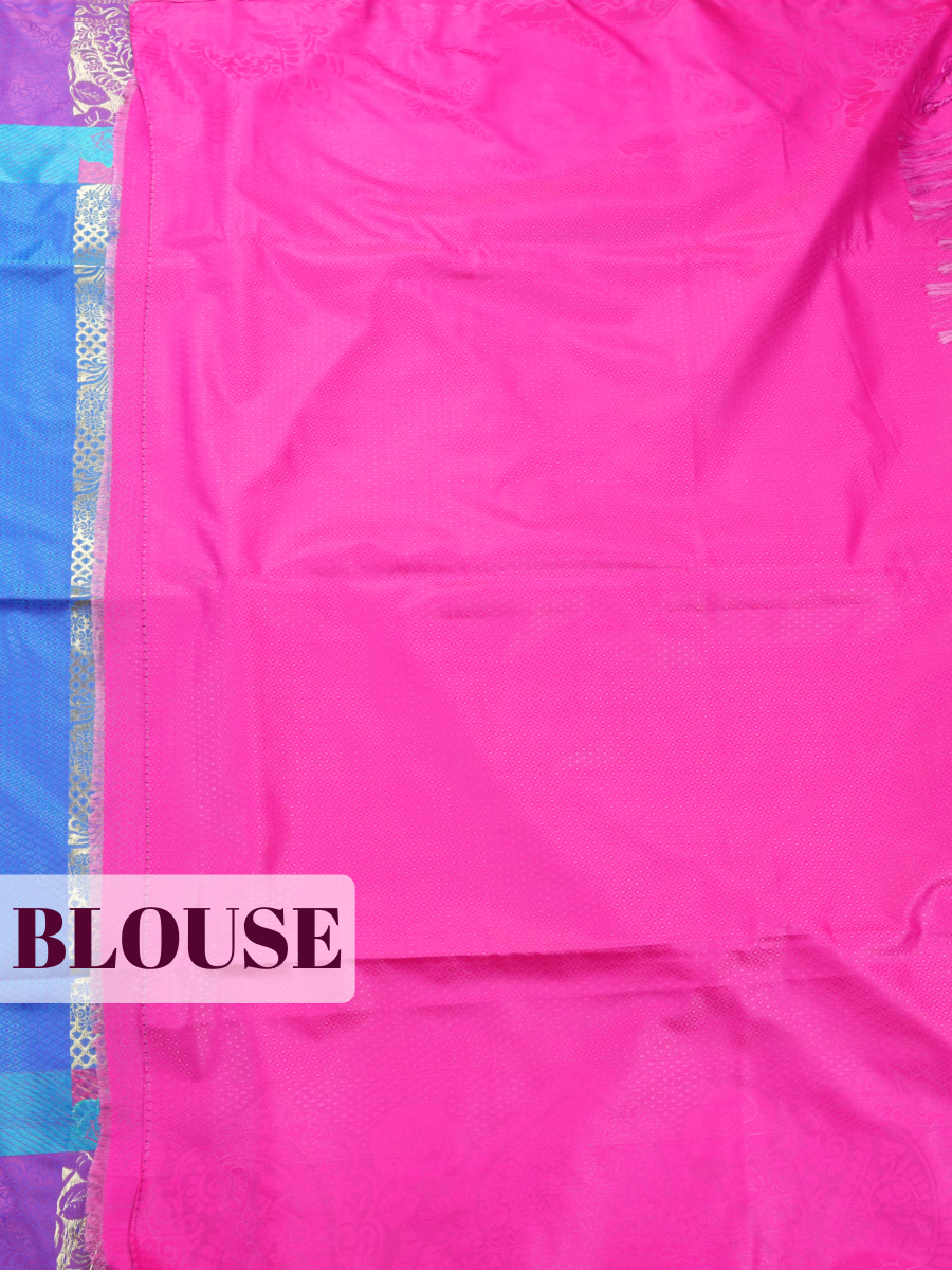 Blue Semi Soft Silk Saree with Arch Damask Border