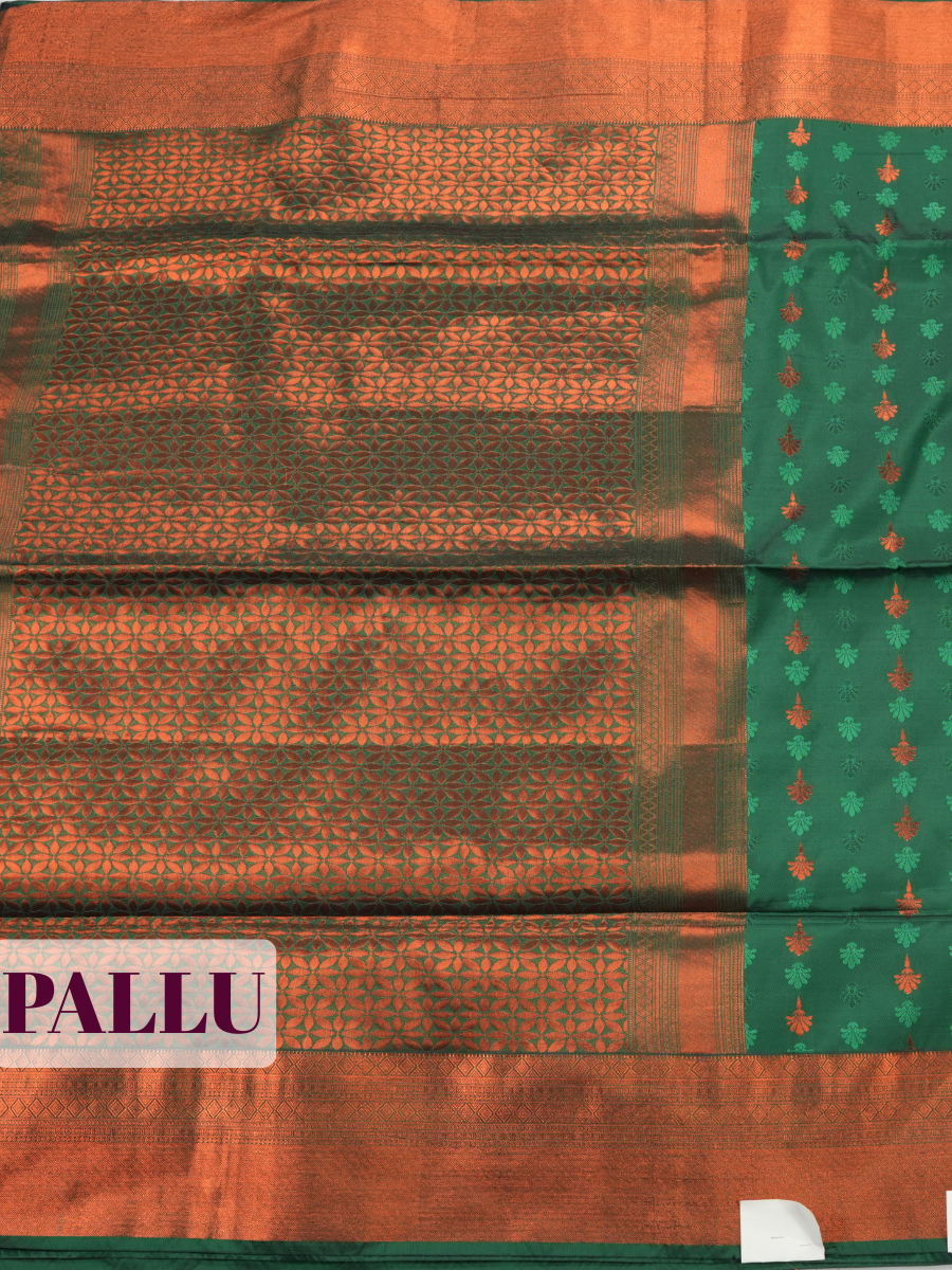 Bottle Green Semi Soft Silk Saree with Temple Zari Border