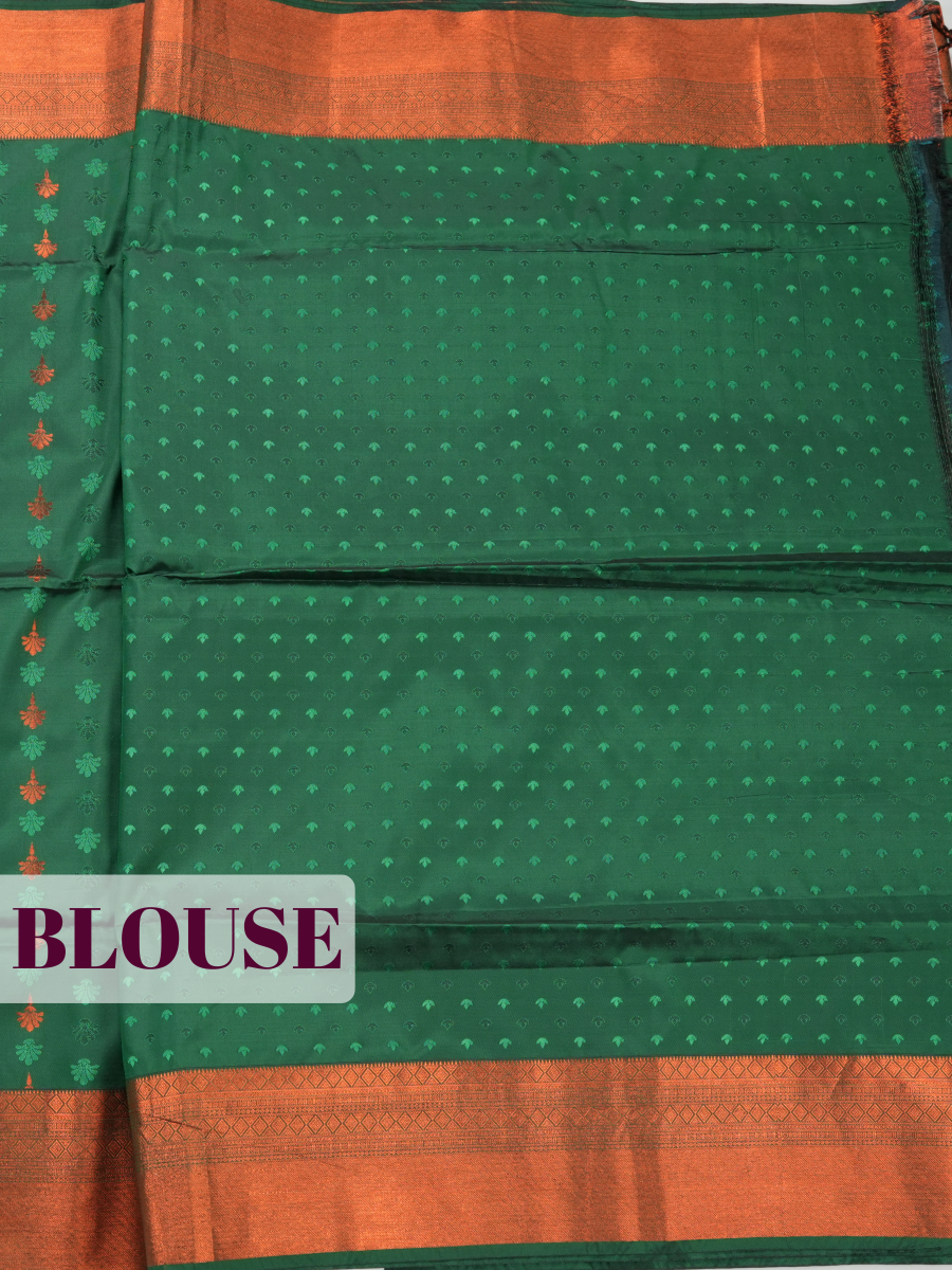 Bottle Green Semi Soft Silk Saree with Temple Zari Border